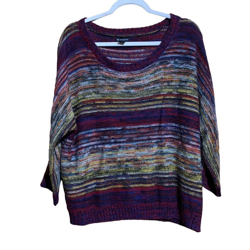 New Directions Womens Size Large Multicolor Striped Pullover Sweater